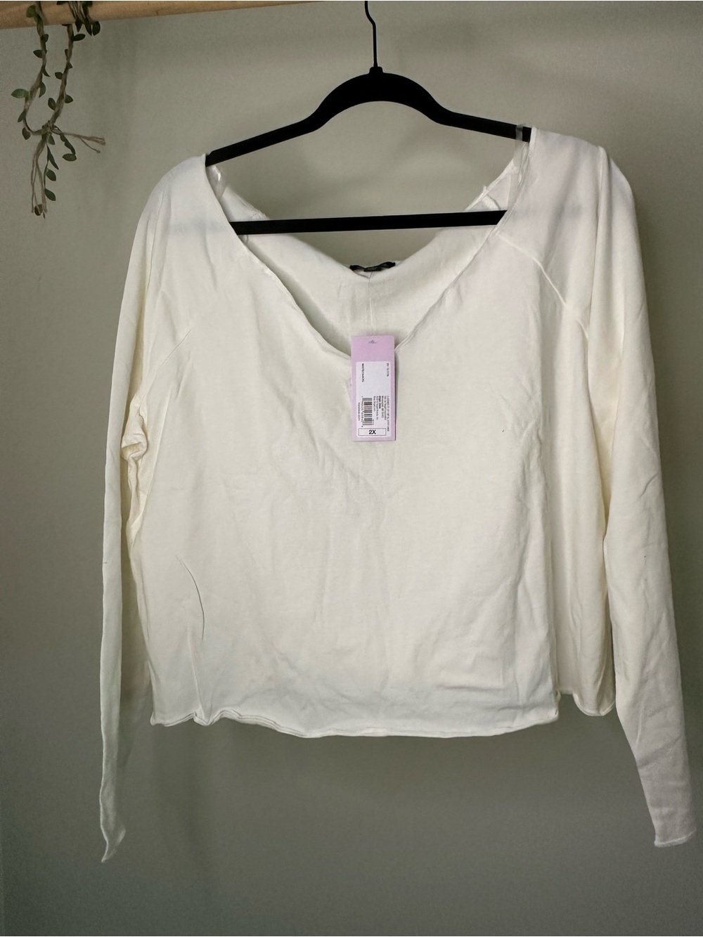 Wild Fable White Long Sleeve Off the Shoulder V-Neck Crop Top